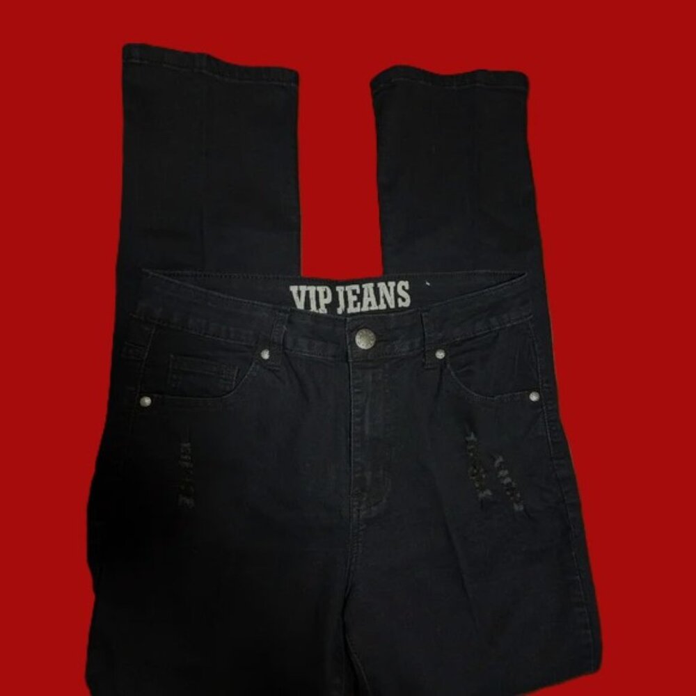 VIP black high rise straight leg distressed Jeans size 8